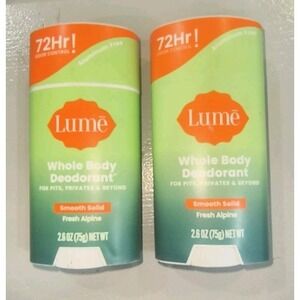 Lume Whole Body Deodorant 2-Pack, 72-hr Smooth Solid Stick, Fresh Alpine 2.6 oz